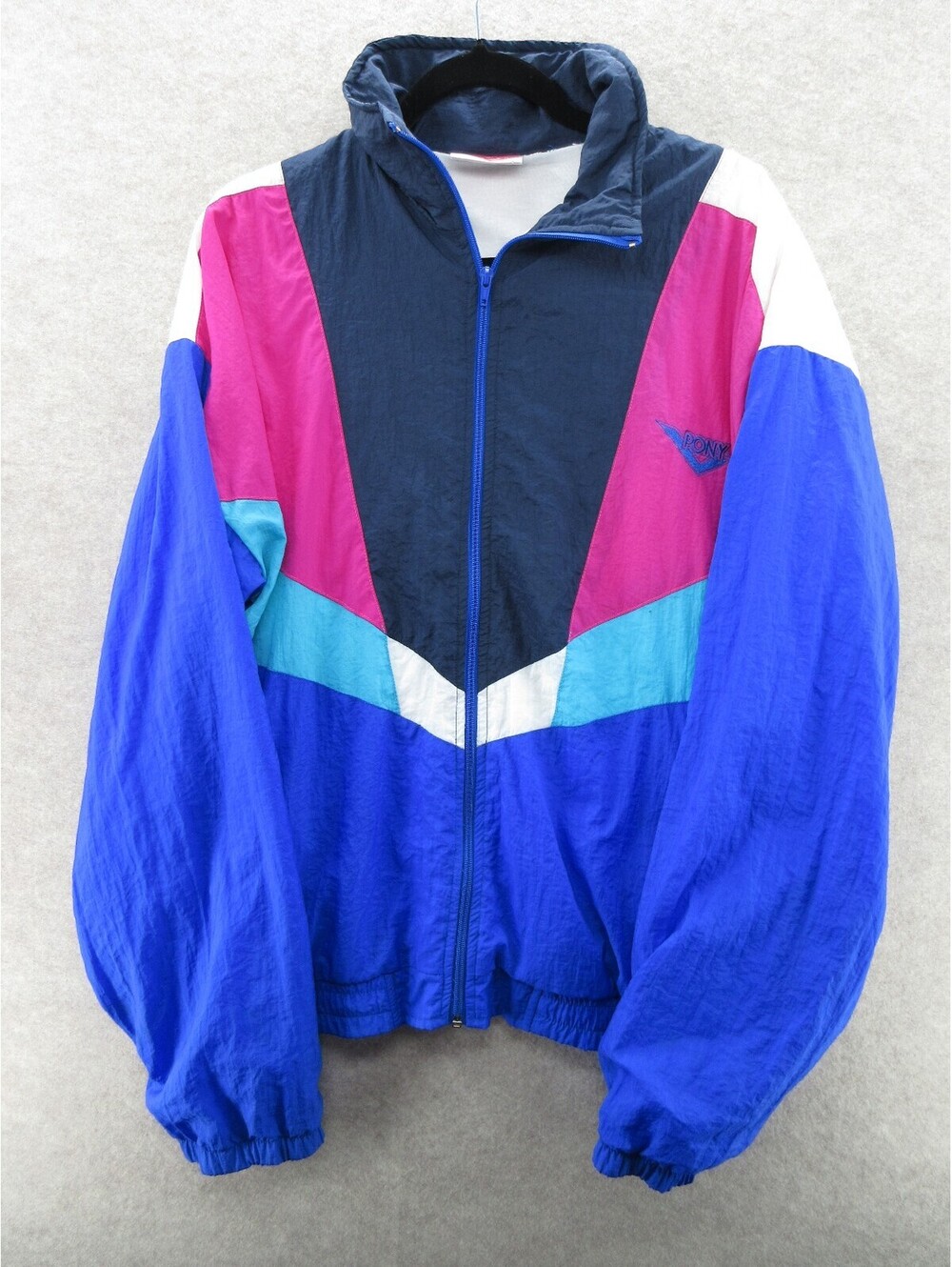 Vintage Pony Colorblock Windbreaker Jacket Blue Pink Full Zip Retro 90s